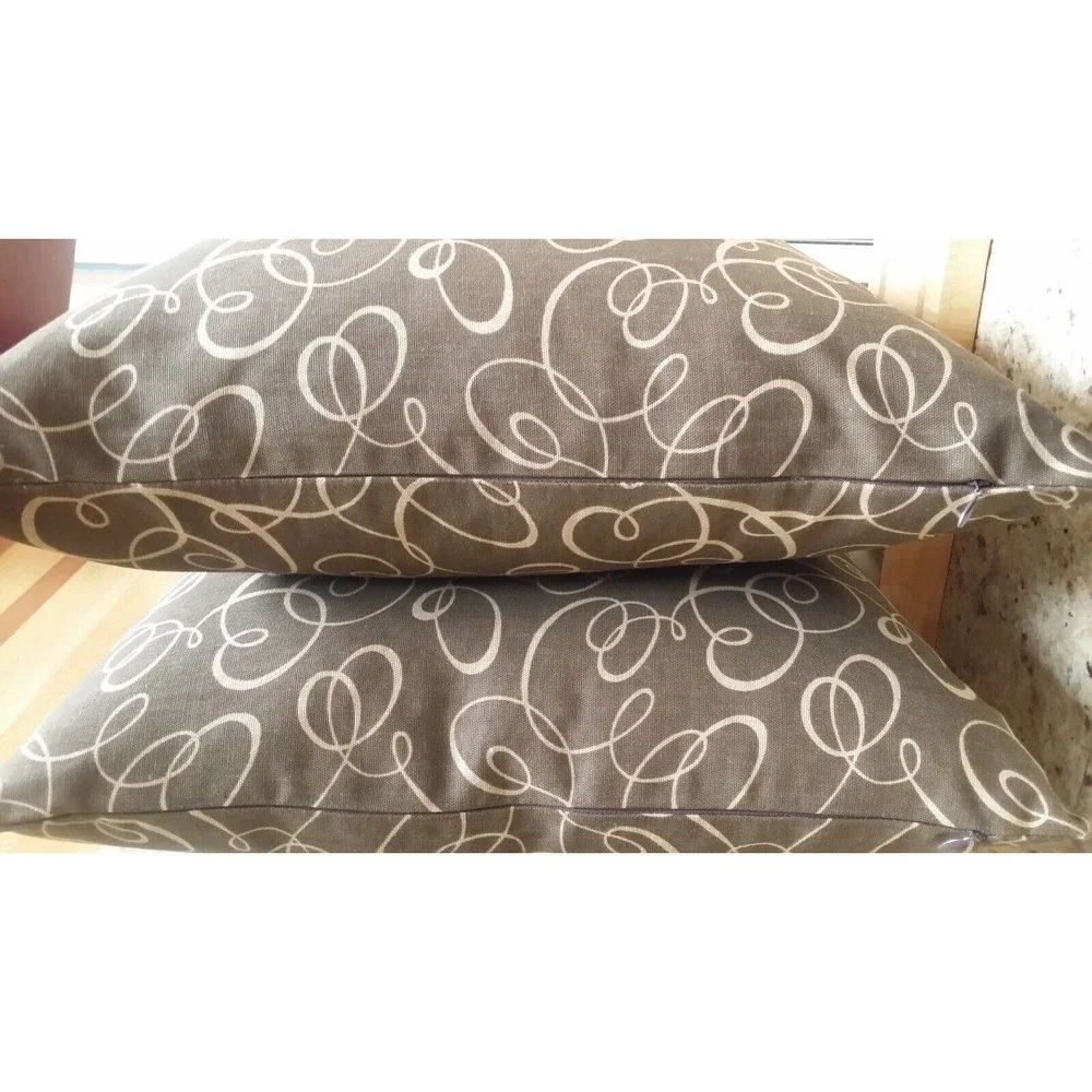 Mill Creek Throw Pillow Covers Brown Geometric Swirls 20x20‎ Zippered Pair NEW